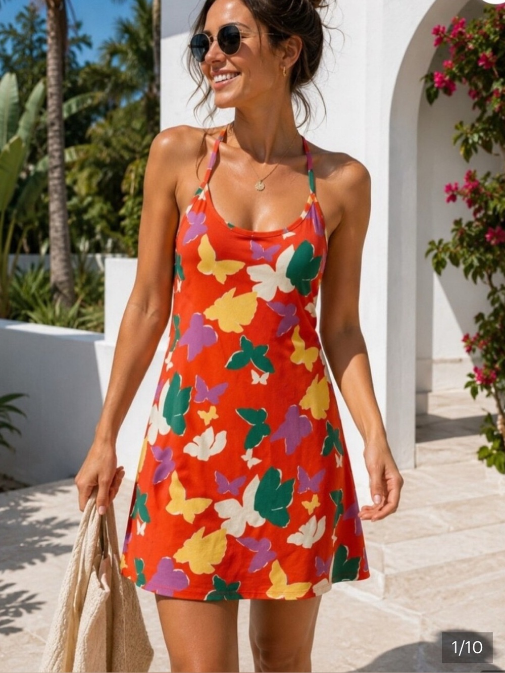 Outdoor Voices Red Floral Butterfly-Print “Club dress”